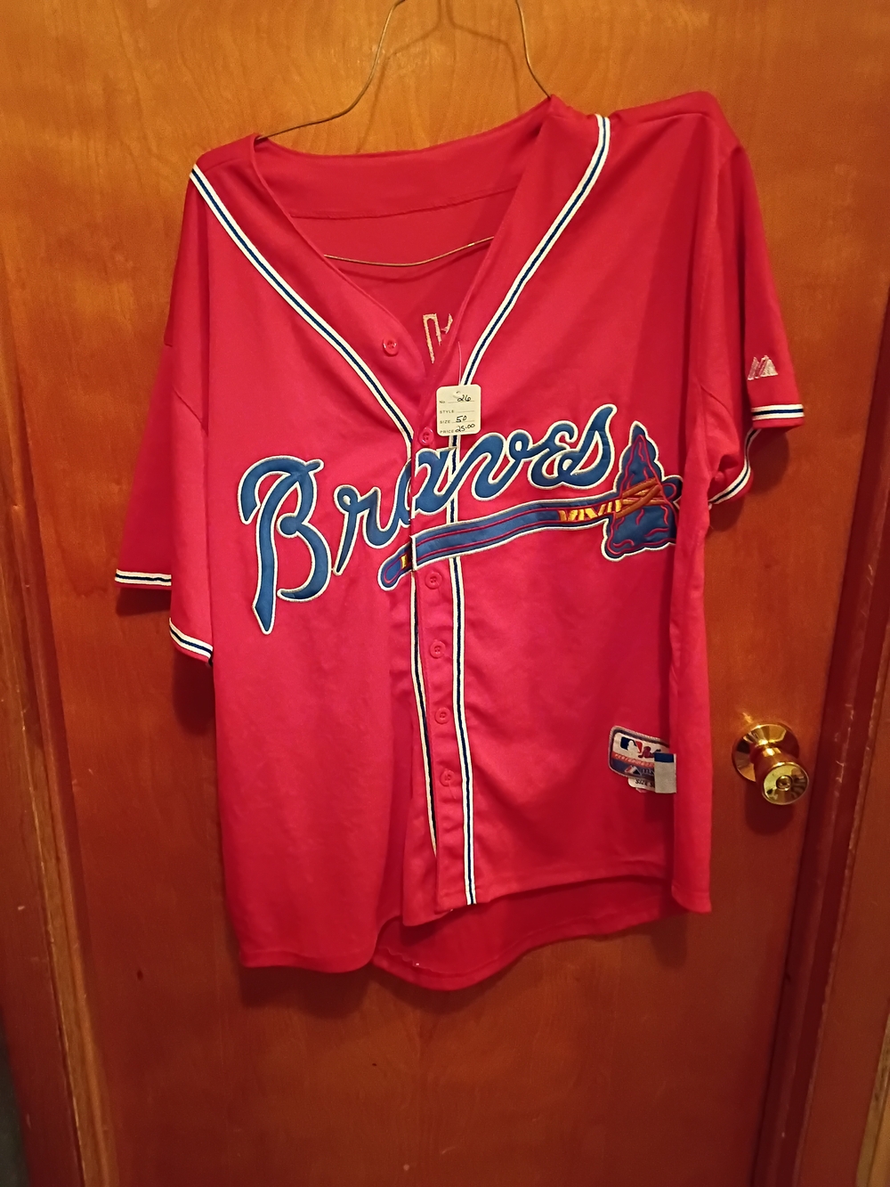 Majestic Men's Braves Red Button-Up Heyward Baseball Jersey